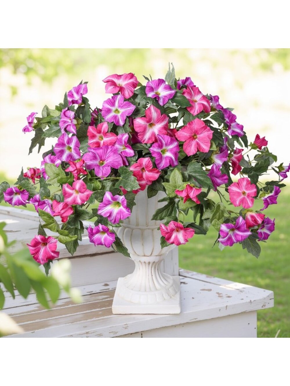 2PCS UV Resistant Faux Petunias - Realistic Silk Flowers for Outdoor Planters